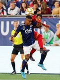 DeJuan Jones (24), Erickson Gallardo (9) during New England Revolution and Toronto FC MLS match at Gillette Stadium in Foxboro, MA on Saturday, August 31, 2019. The match ended in 1-1 tie. CREDIT/ CHRIS ADUAMA