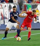 Brandon Bye (15), Nicolas Benezet (7), during New England Revolution and Toronto FC MLS match at Gillette Stadium in Foxboro, MA on Saturday, August 31, 2019. The match ended in 1-1 tie. CREDIT/ CHRIS ADUAMA