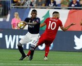 Luis Caicedo (27), Alejandro Pozuelo (10) during New England Revolution and Toronto FC MLS match at Gillette Stadium in Foxboro, MA on Saturday, August 31, 2019. The match ended in 1-1 tie. CREDIT/ CHRIS ADUAMA