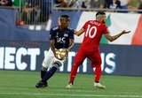 Luis Caicedo (27), Alejandro Pozuelo (10) during New England Revolution and Toronto FC MLS match at Gillette Stadium in Foxboro, MA on Saturday, August 31, 2019. The match ended in 1-1 tie. CREDIT/ CHRIS ADUAMA