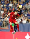 Patrick Mullins (13), Michael Mancienne (28) during New England Revolution and Toronto FC MLS match at Gillette Stadium in Foxboro, MA on Saturday, August 31, 2019. The match ended in 1-1 tie. CREDIT/ CHRIS ADUAMA