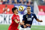 Marco Delgado (8), Brandon Bye (15) during New England Revolution and Toronto FC MLS match at Gillette Stadium in Foxboro, MA on Saturday, August 31, 2019. The match ended in 1-1 tie. CREDIT/ CHRIS ADUAMA