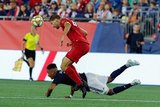 Juan Agudelo (17), Omar Gonzalez (44) during New England Revolution and Toronto FC MLS match at Gillette Stadium in Foxboro, MA on Saturday, August 31, 2019. The match ended in 1-1 tie. CREDIT/ CHRIS ADUAMA