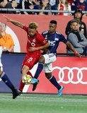 Nick DeLeon (18), DeJuan Jones (24) during New England Revolution and Toronto FC MLS match at Gillette Stadium in Foxboro, MA on Saturday, August 31, 2019. The match ended in 1-1 tie. CREDIT/ CHRIS ADUAMA