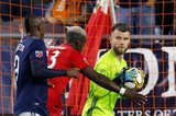 Chris Mavinga (23), Quentin Westberg (16) -GK during New England Revolution and Toronto FC MLS match at Gillette Stadium in Foxboro, MA on Saturday, August 31, 2019. The match ended in 1-1 tie. CREDIT/ CHRIS ADUAMA