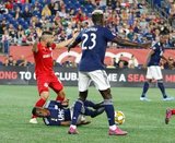 Alejandro Pozuelo (10), Luis Caicedo (27) during New England Revolution and Toronto FC MLS match at Gillette Stadium in Foxboro, MA on Saturday, August 31, 2019. The match ended in 1-1 tie. CREDIT/ CHRIS ADUAMA