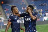 Cristian Penilla (70), DeJuan Jones (24) during New England Revolution and Vancouver Whitecaps FC MLS match at Gillette Stadium in Foxboro, MA on Wednesday, July 17, 2019.  Revs won 4-0. CREDIT/CHRIS ADUAMA