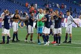 End of match celebration  between New England Revolution and Vancouver Whitecaps FC MLS match at Gillette Stadium in Foxboro, MA on Wednesday, July 17, 2019.  Revs won 4-0. CREDIT/CHRIS ADUAMA