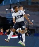 Theo Bair (50), Antonio Delamea (19) during New England Revolution and Vancouver Whitecaps FC MLS match at Gillette Stadium in Foxboro, MA on Wednesday, July 17, 2019.  Revs won 4-0. CREDIT/CHRIS ADUAMA