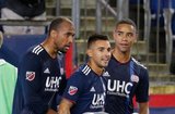 Diego Fagundez (14) goal celebration during New England Revolution and Vancouver Whitecaps FC MLS match at Gillette Stadium in Foxboro, MA on Wednesday, July 17, 2019.  Revs won 4-0. CREDIT/CHRIS ADUAMA