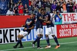 Teal Bunbury (10) Goal Celebration during New England Revolution and Vancouver Whitecaps FC MLS match at Gillette Stadium in Foxboro, MA on Wednesday, July 17, 2019.  Revs won 4-0. CREDIT/CHRIS ADUAMA